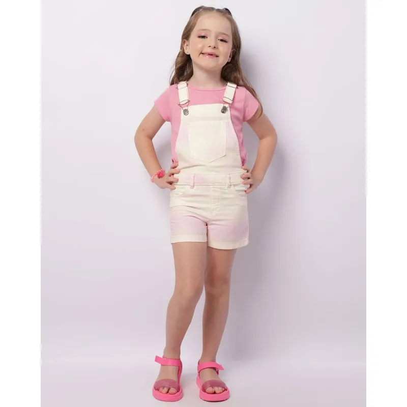 Jardineira Infantil Sarja Tie Dye Rosa 4
