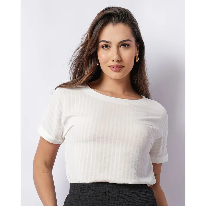 Blusa Feminina Maquinetada Manga Curta Off White G
