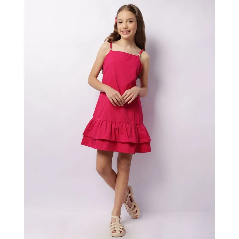 Vestido Juvenil Sarja Curto Babado Rosa 12