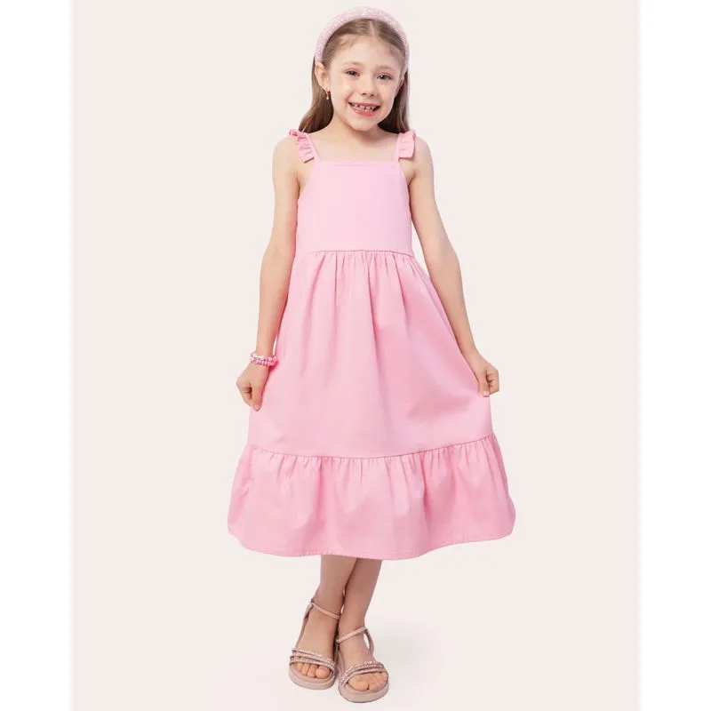 Vestido Infantil Sarja Midi Alcinhas Rosa 4