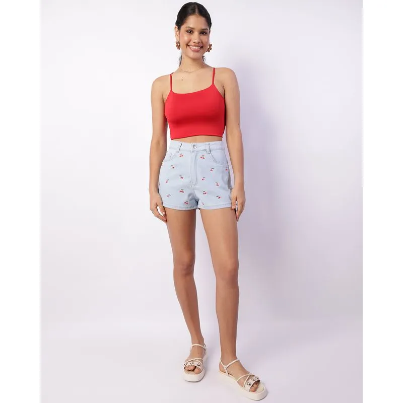 Short Jeans Feminino Curto Mom Vizzy Cereja Azul 34