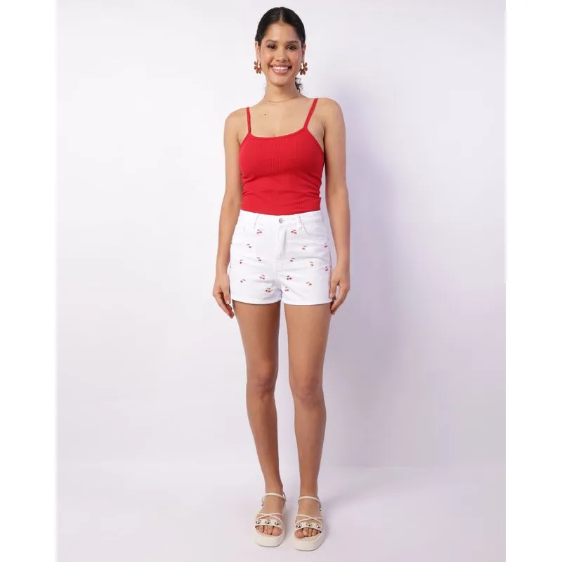Short Sarja Feminino Vizzy Mom Cereja Branco 44