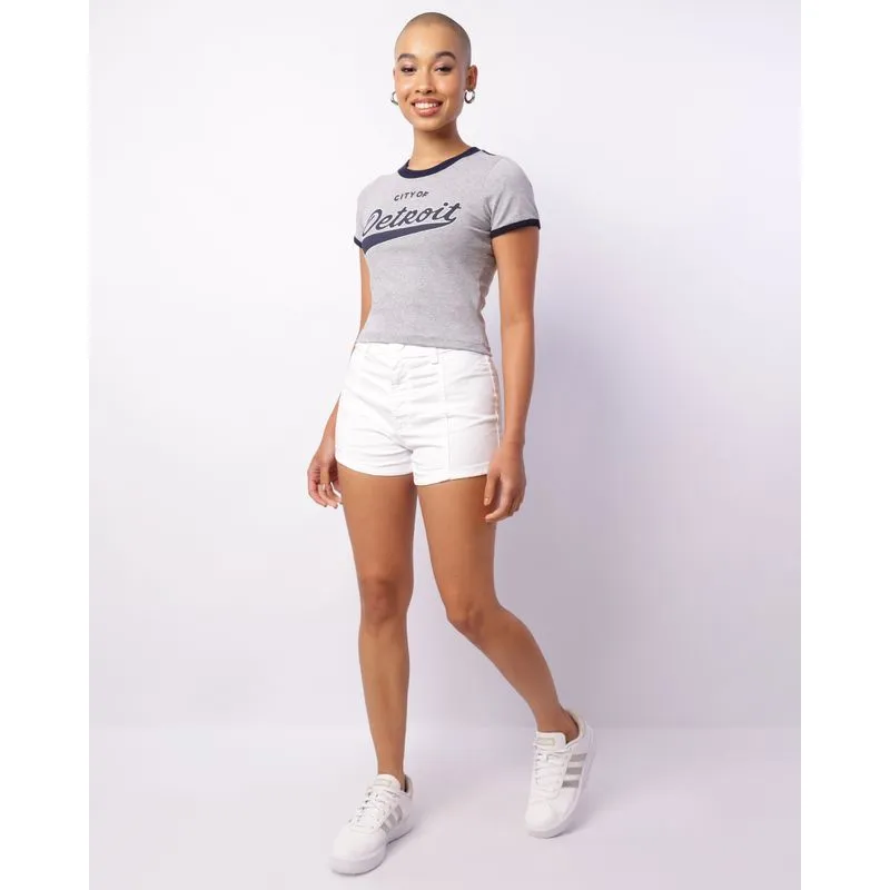 Short Sarja Feminino com Recortes Branco 42
