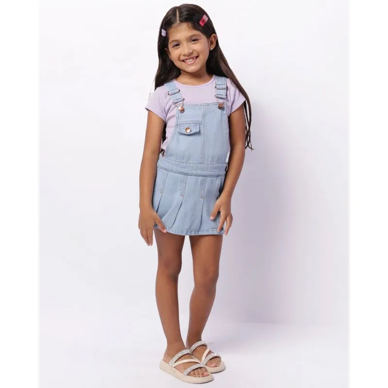 Salopete Jeans Infantil Pregas Frontal Azul 6
