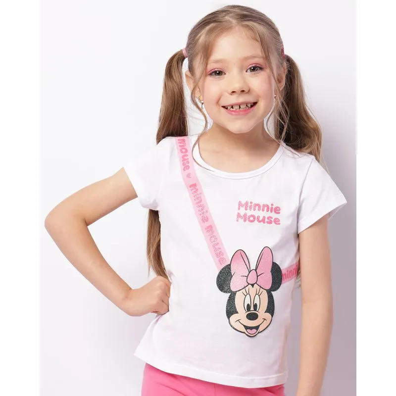 Camiseta Infantil Disney Minnie Bolso Interativo Manga Curta Branca 8