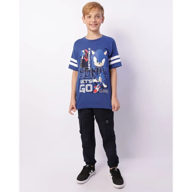 Calca Juvenil Sarja Jogger Bolso Cargo Cordão Azul 10