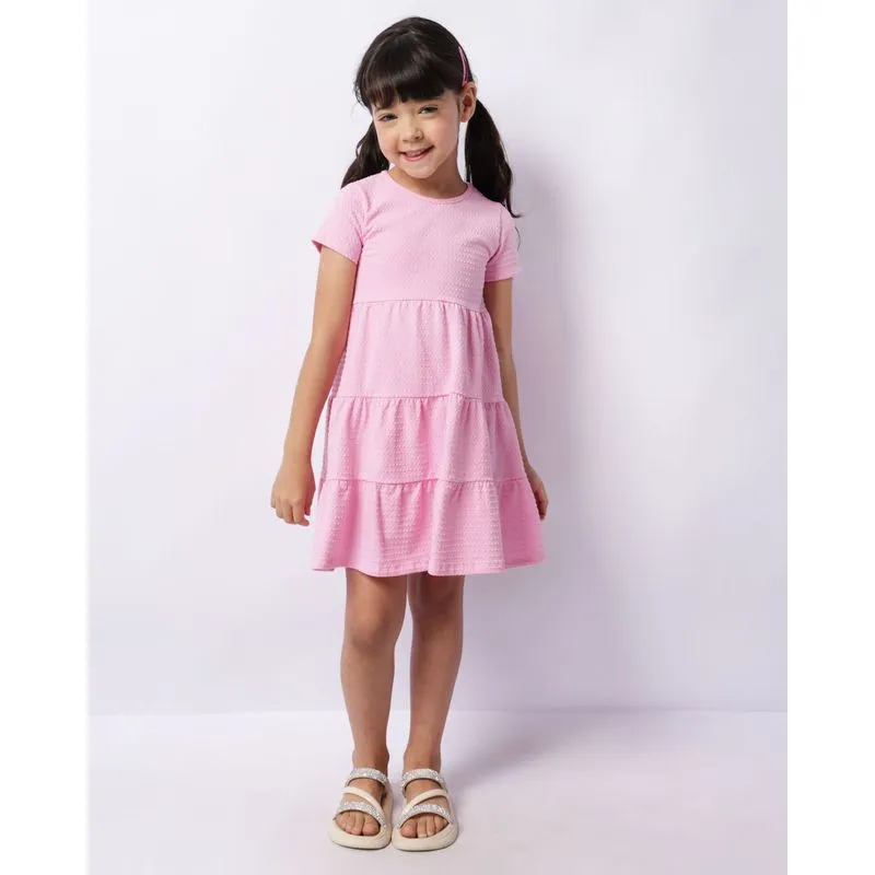 Vestido Infantil Curto Texturizado Três Marias Manga Curta Rosa 8