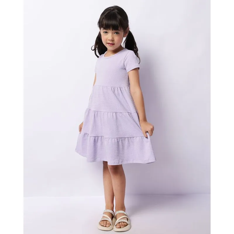 Vestido Infantil Curto Texturizado Três Marias Manga Curta Lilás 4