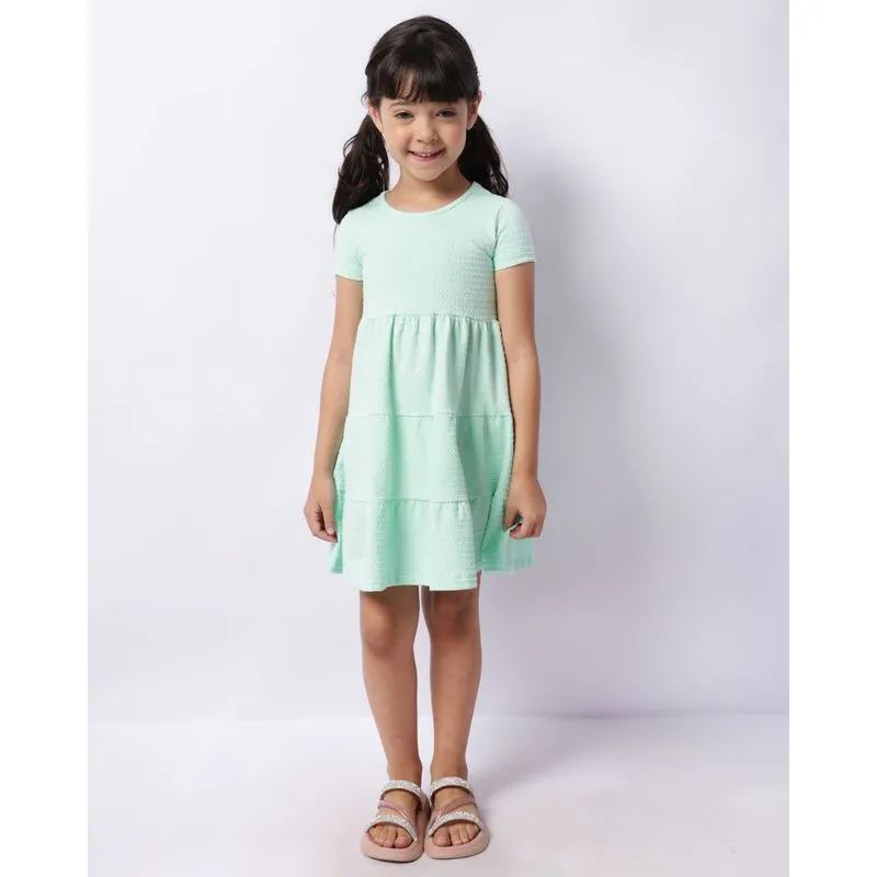 Vestido Infantil Curto Texturizado Três Marias Manga Curta Verde 4