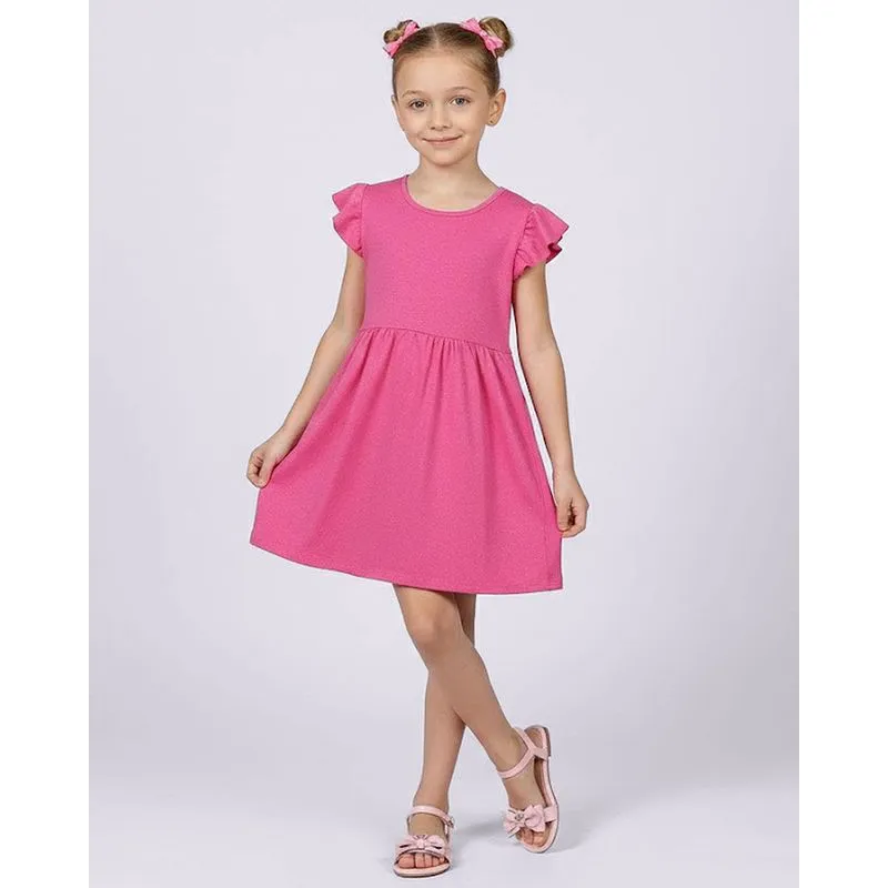 Vestido Infantil com Glitter Manga Curta Frufru Rosa 8