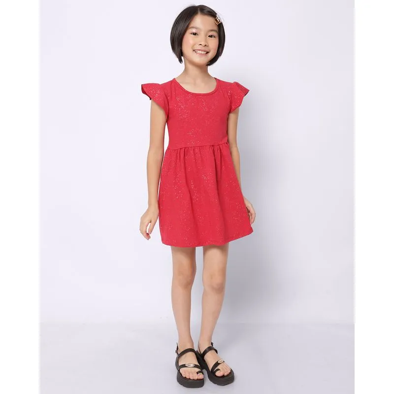 Vestido Infantil Curto com Glitter Manga Curta Vermelho 10