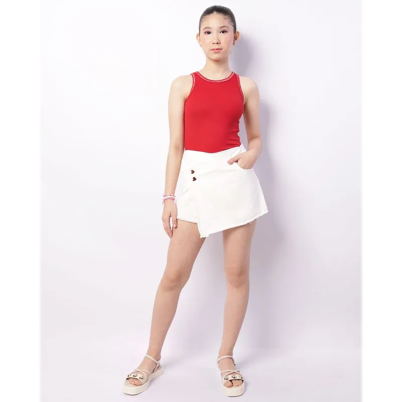 Short Saia Juvenil Sarja Curta Com Botões Desfiada Off White 14