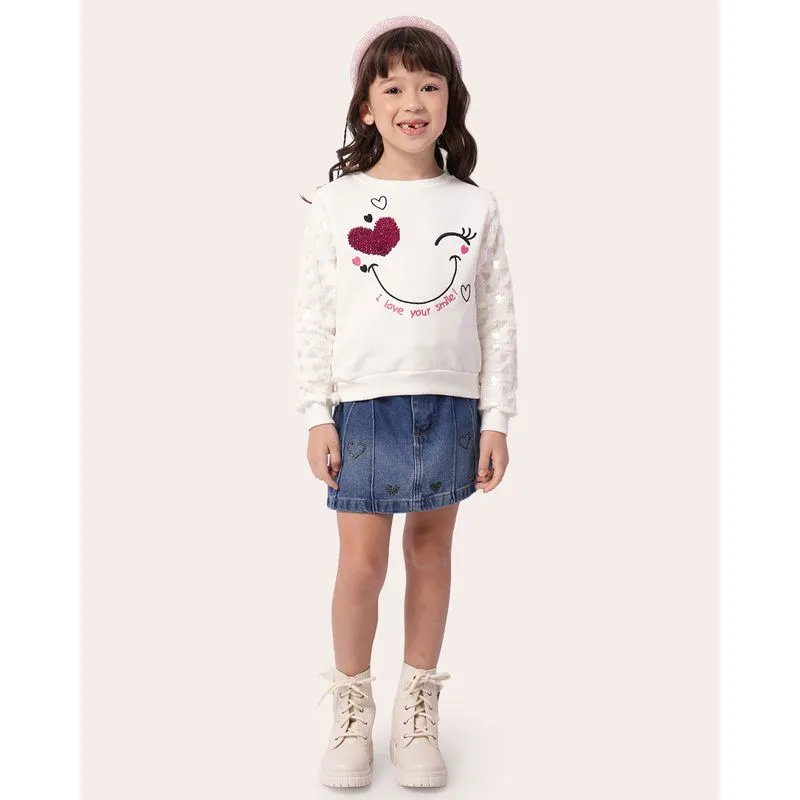 Saia Jeans Infantil Curta Estampa Coração Azul 8
