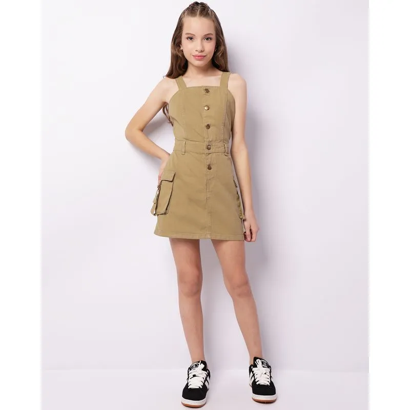 Vestido Juvenil Sarja Curto Bolso Cargo Verde 16