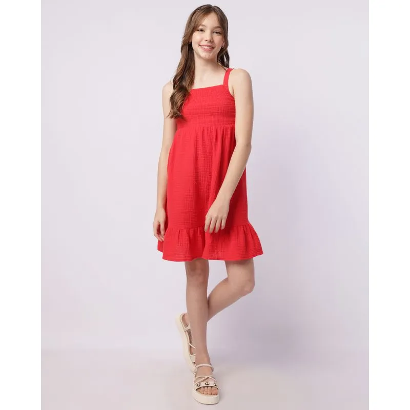 Vestido Juvenil Curto com Lastex Babado Vermelho 10