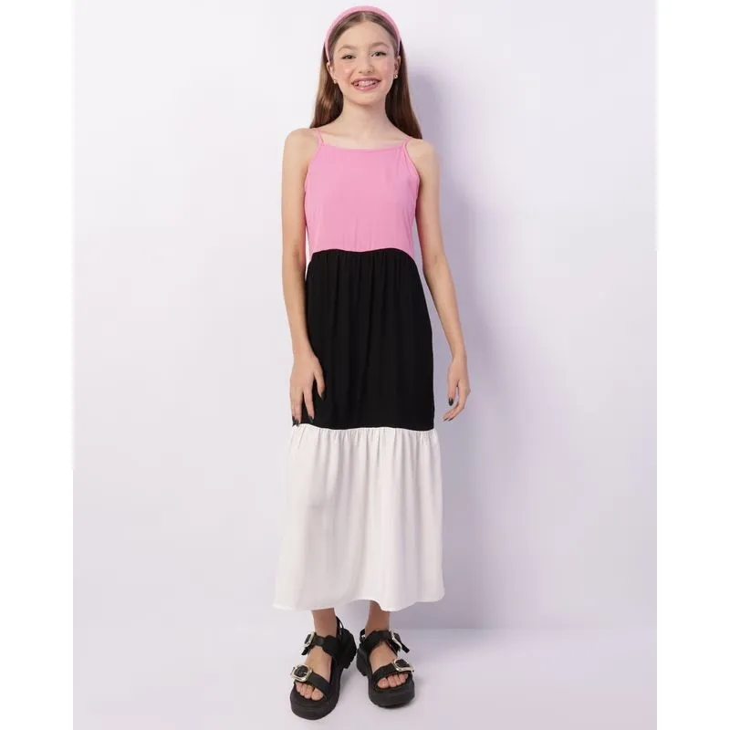 Vestido Juvenil Viscose Longo Três Marias Rosa 16