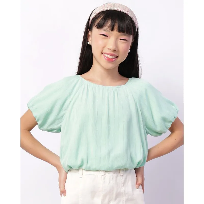 Blusa Juvenil Cropped Lurex Manga Curta Verde 14