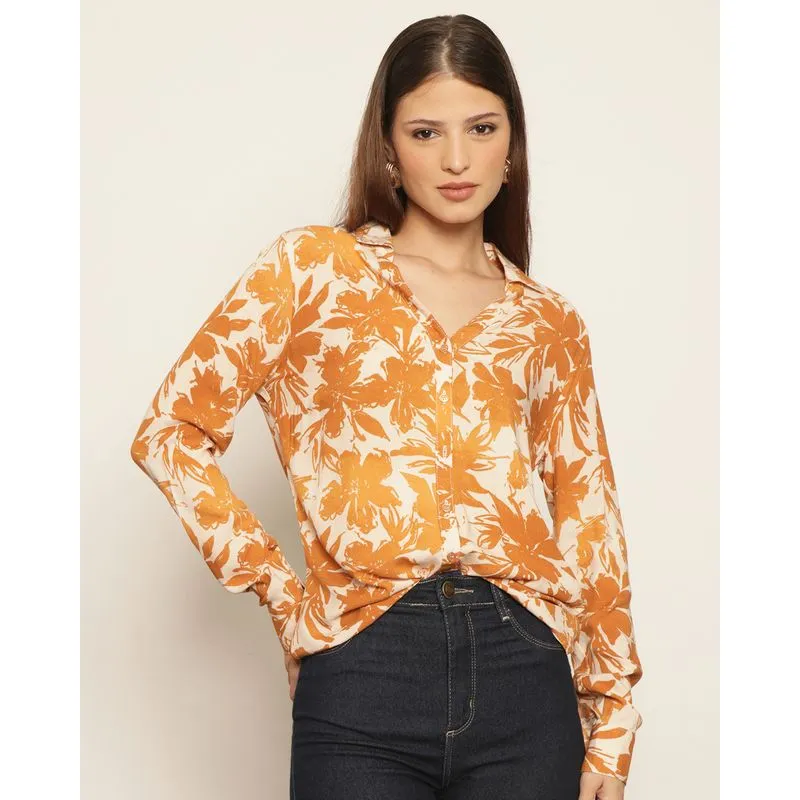 Camisa Feminina Berry & Co. Viscose Estampa Floral Amarela GG