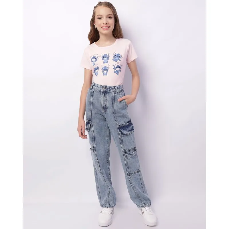 Calça Jeans Juvenil Reta Cargo Recortes Azul 10