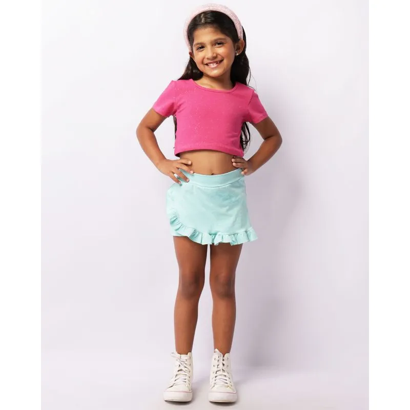 Short Saia Infantil Babado Com Glitter Azul 4