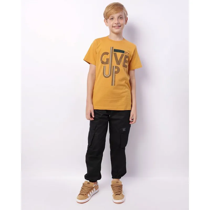 Calca Juvenil Sarja Jogger Bolso Cargo Com Cordão Preto 10