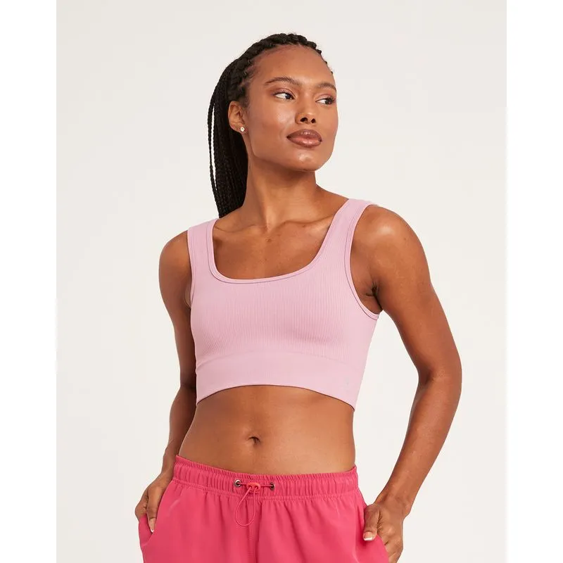 Top Fitness Feminino Canelado Bojo Removível Rosa GG