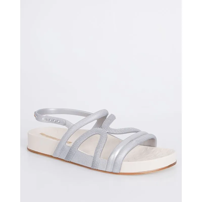Sandália Rasteira Feminina Ipanema Flatform Texturizada Prateada 35