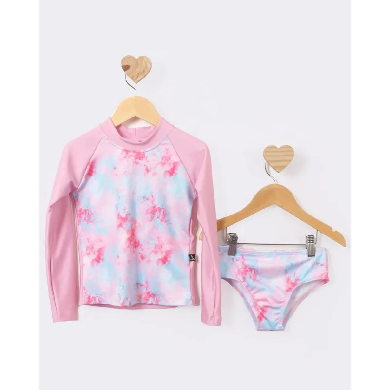 Conjunto Infantil Praia Manga Longa Estampa Tye Day Rosa 8