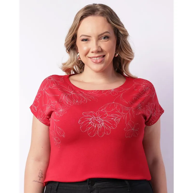 Blusa Plus Size Feminina Manga Japonesa Viscose Vermelha G1