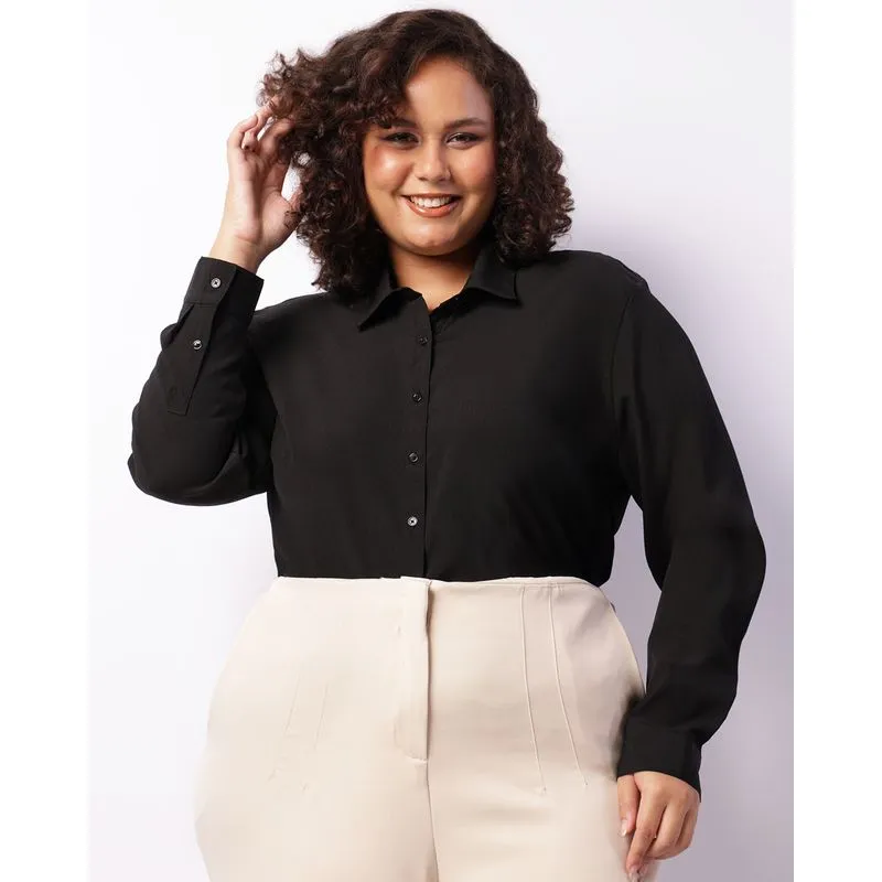 Camisa Plus Size Feminina Berry & Co. Manga Longa Preta G1