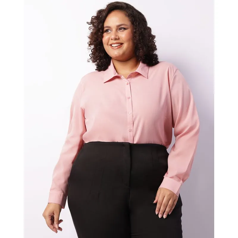 Camisa Plus Size Feminina Berry & Co. Manga Longa Rosa G2