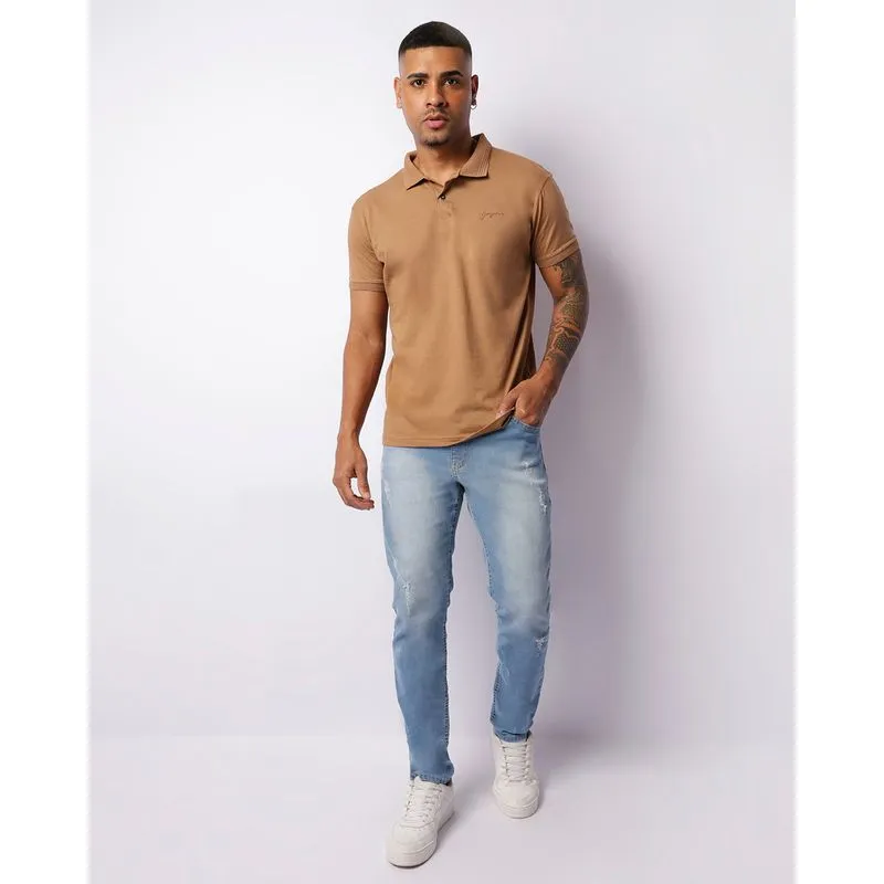 Calça Jeans Masculina Skinny Com Puídos Azul 44