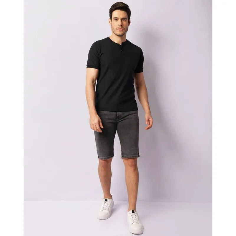 Bermuda Jeans Masculina Reta Marmorizada Preto 42