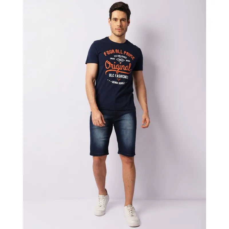 Bermuda Jeans Masculina Reta Marmorizada Azul 48