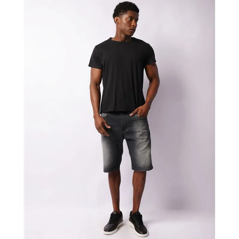 Bermuda Jeans Masculina Reta Estonada Preta 40