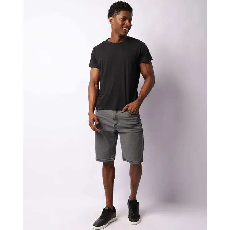 Bermuda Jeans Masculina Reta Com Bolsos Preta 44