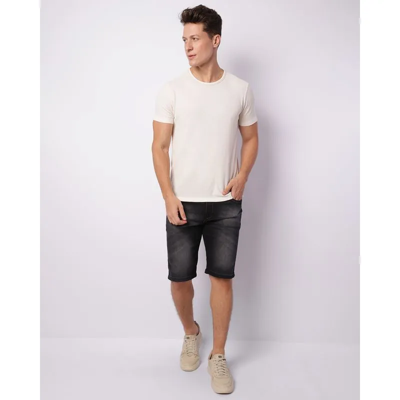 Bermuda Jeans Masculina Reta Estonada Preta 48
