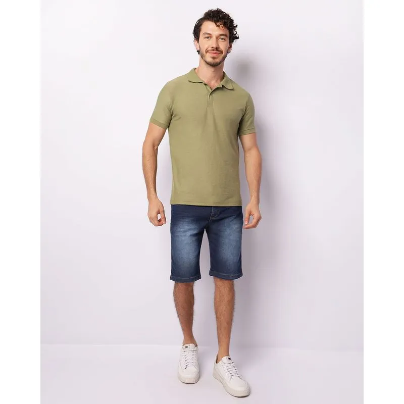 Bermuda Jeans Masculina Reta Com Bolsos Azul 48