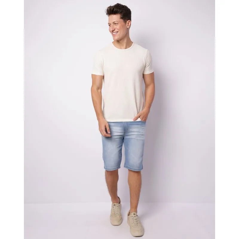 Bermuda Jeans Masculina Reta Estonada Azul 48