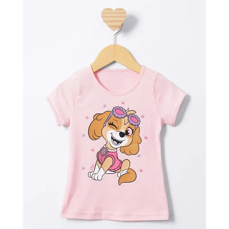 Camiseta Bebê Manga Curta Patrulha Canina Skye Rosa 1