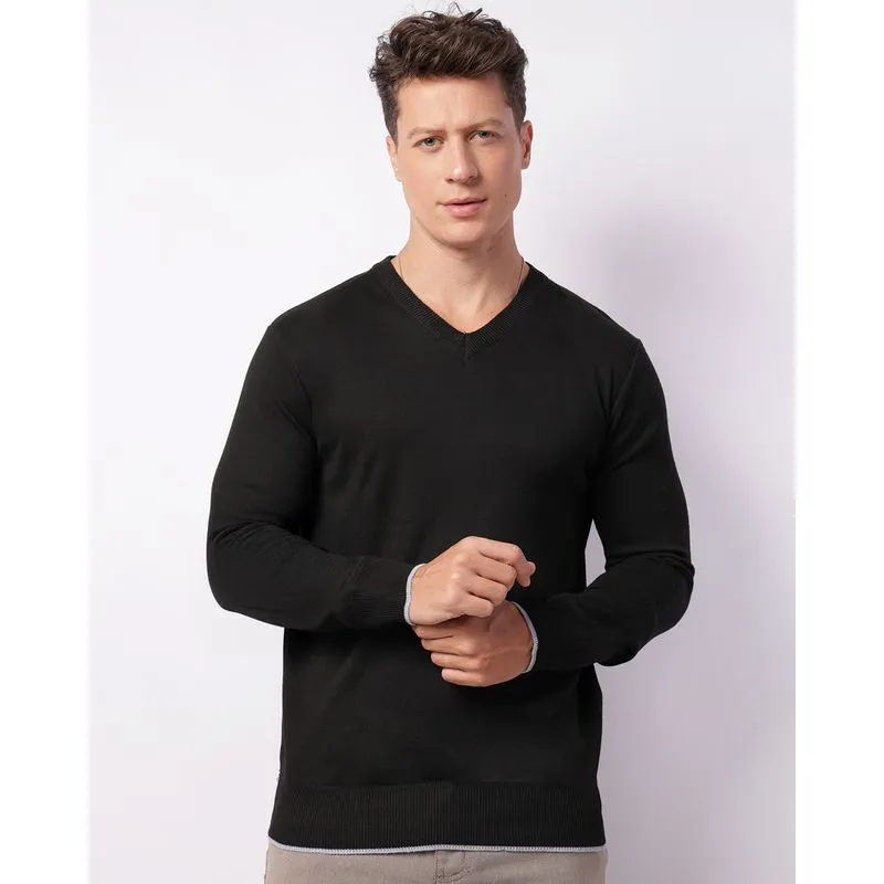 Suéter Masculino Tricô Gola V Preto GG