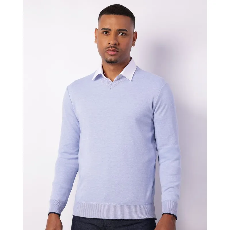 Suéter Masculino Tricô Gola V Azul GG