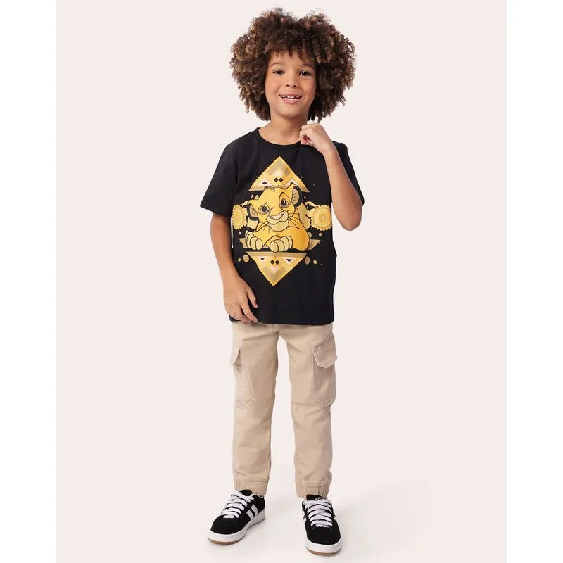 Calça Sarja Infantil Jogger Bolso Cargo Bege 4
