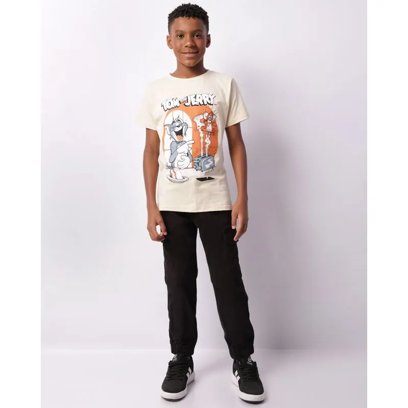 Calça Sarja Juvenil Jogger Cargo Cordão Preta 10