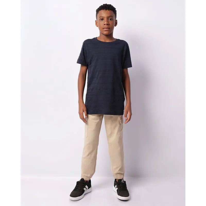 Calça Juvenil Sarja Jogger Bolso Cargo Bege 10
