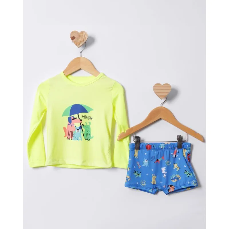Conjunto Infantil Manga Longa+Sunga Estampada Neon Verde 2