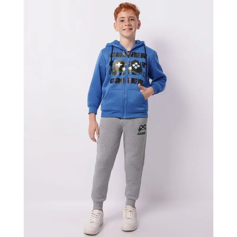Conjunto Moletom Juvenil Peluciado Estampa Gamer Azul 10