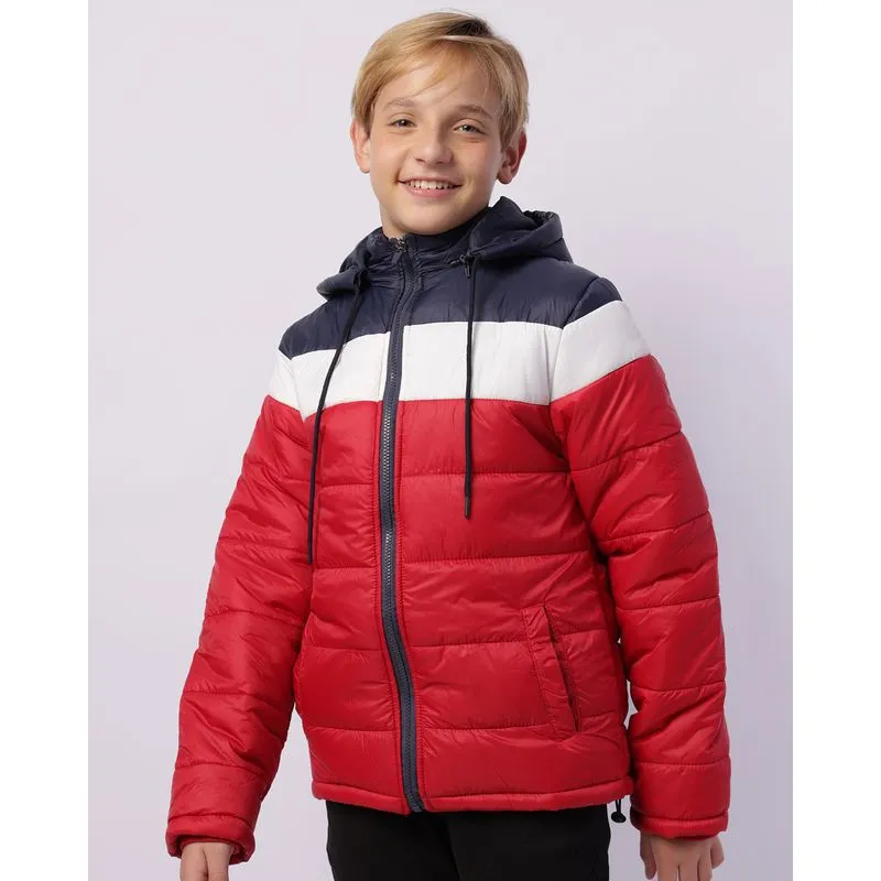 Jaqueta Juvenil Puffer Bolsos com Capuz Removível Vermelha 10