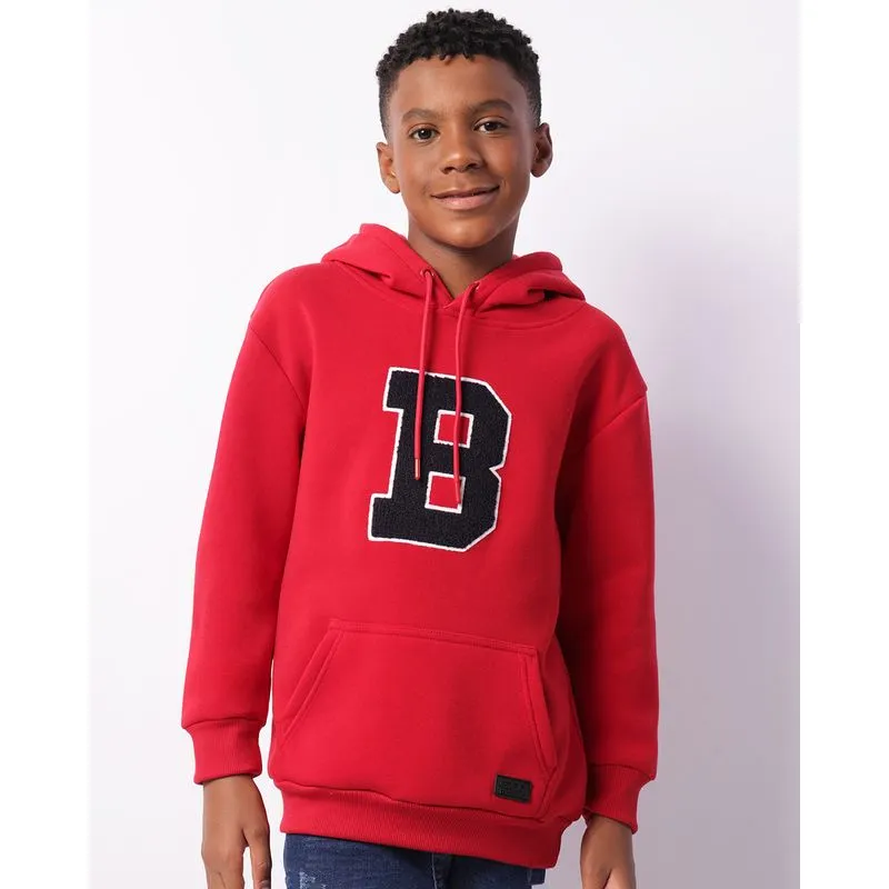 Blusão Moletom Juvenil Com Capuz Bolso Canguru Vermelho 12