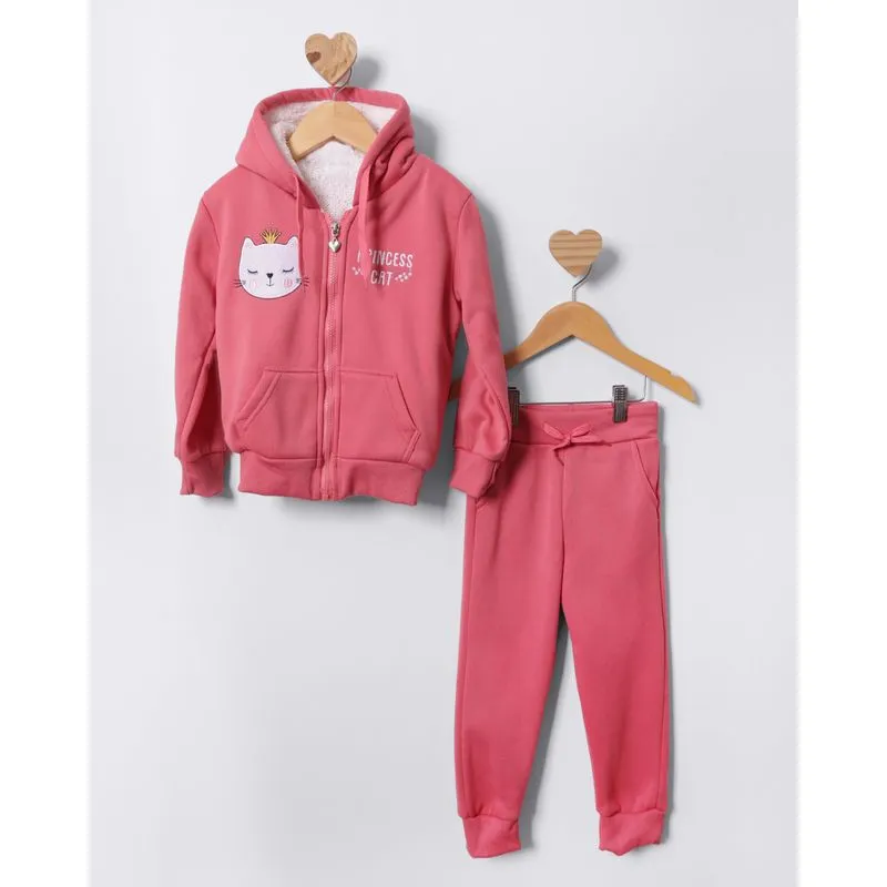 Conjunto Moletom Bebê Peluciado Com Capuz Bordado Rosa 2